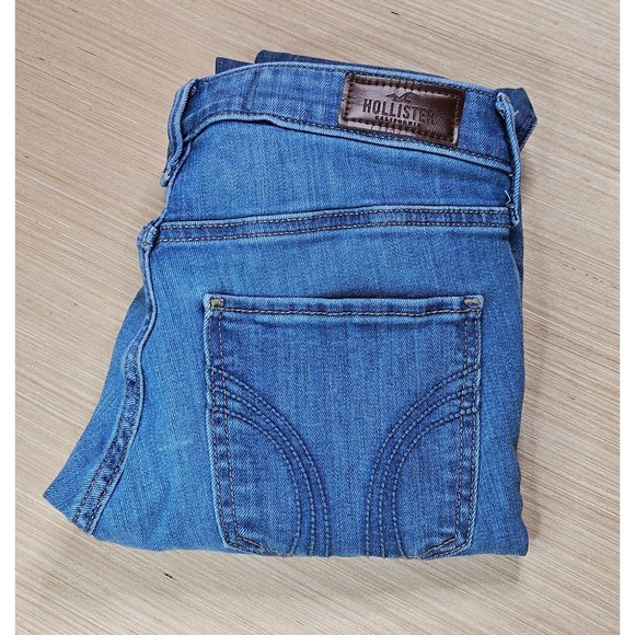 Hollister Denim - Hollister Mid-Rise Super Skinny Jeans Womens 3R Blue Distressed Denim Stretch